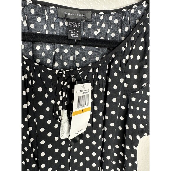 Sponse Shirt Womens Small Black White Polka Dot Flutter Sleeve Elastic Hem Top - Picture 6 of 7